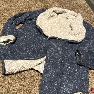 Cozy Green Tea Sherpa-lined open-front cardigan (L) EUC!